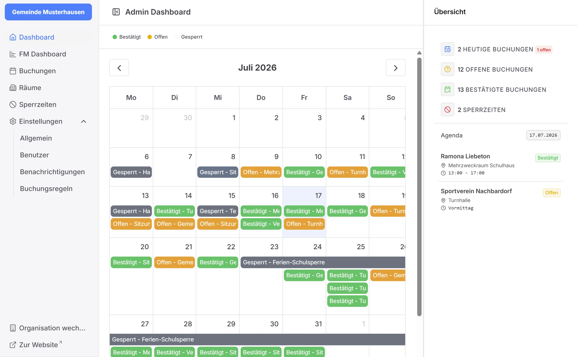 Admin-Dashboard in Ruum — Belegung und offene Anfragen auf einen Blick